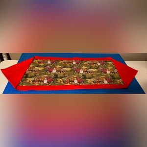 Fall red truck reversible handmade table runner